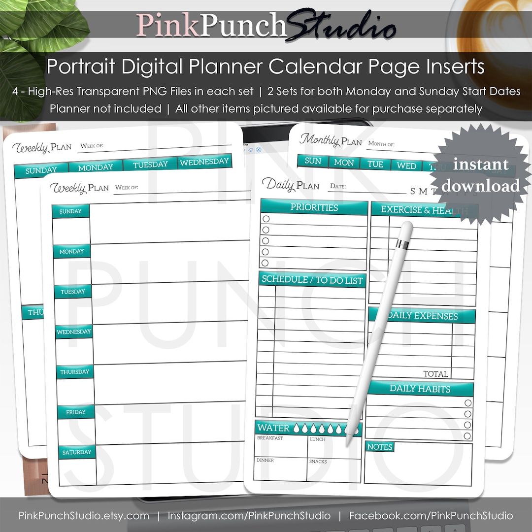 Portrait Calendar Page Inserts Transparent PNG Files Build Your Own ...