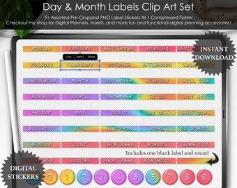 Flower Power Rainbow Day & Month Planner Stickers: GoodNotes Clip Art (PNG)