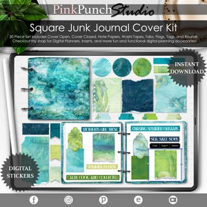 Summer Dreams Junk Journal Cover Kit | Ocean Digital Planner Stickers | Beach Note Papers, Washi, Tabs, Tags | GoodNotes PNG Files