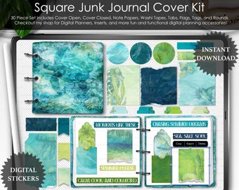 Summer Dreams Junk Journal Cover Kit | Ocean Digital Planner Stickers | Beach Note Papers, Washi, Tabs, Tags | GoodNotes PNG Files