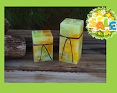 spring candles, Easter decorations, spring decorations,Pillar candle, house warming gift, chunk pillar, Stars and Clovers, clovers, flowers