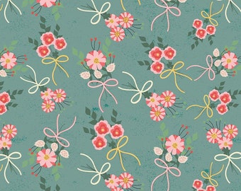 Modern Floral Cotton Fabric by the Yard in Teal and Pink by Riley Blake Designs and Strawberry Jam Bouquets Teal
