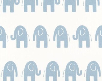 Elephant Cotton Fabric, White & Blue Nursery Upholstery Material