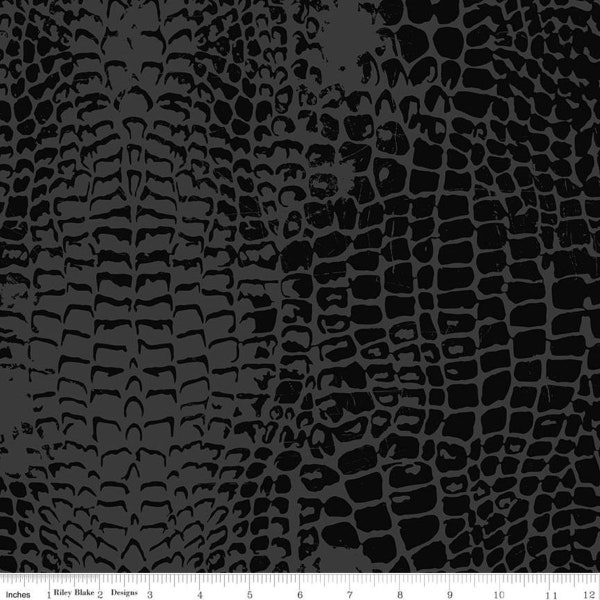 Crocodile Animal Print Cotton Fabric by the Yard, Riley Blake Designs, Animal Kingdom Quilting Fabric, Black and Gray