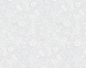 Grey Wildflowers Cotton Fabric by the Yard, Gray Quilting Fabric, Liberty Fabrics, Silver Birch Gray