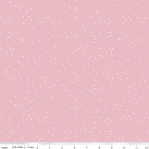 Baby Pink Cotton Fabric by the Yard by Riley Blake Designs, White Blossoms on Solid Light Pink Fabric