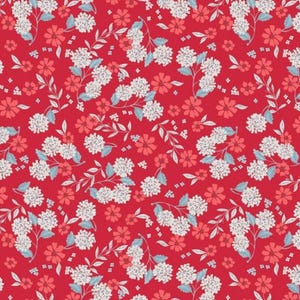 Red and White Cotton Fabric by the Yard, Floral Print Quilting Fabric, Blossoms Riley Blake Designs Yardage