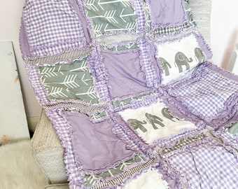 Elephant Rag Quilt Kit, Baby Quilt Kit, Baby Shower Gift - Purple and Gray