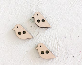 Bird Buttons, Craft Button | Large Wooden Buttons, set of 3 | Bird Shaped Buttons for Dressmaking, Kids Crafts, Sewing, Crochet, Sew
