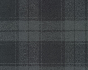 Buffalo Fabric by the Yard, Black & Charcoal Gray Mammoth Flannel Fabric, Large Gingham Print Material