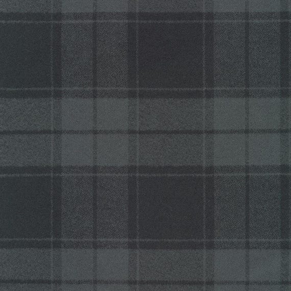 Buffalo Fabric by the Yard, Black & Charcoal Gray Mammoth Flannel Fabric, Large Gingham Print Material