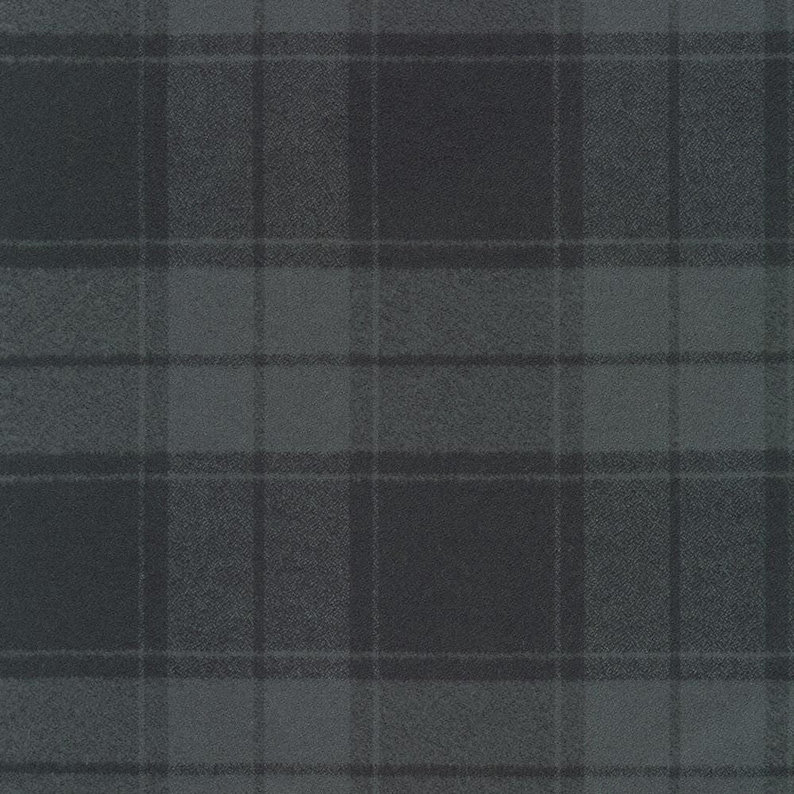 Buffalo Fabric by the Yard, Black & Charcoal Gray Mammoth Flannel Fabric, Large Gingham Print Material