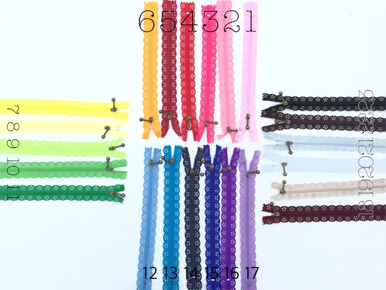 Lace Zippers, Decorative Zipper, 8 inches 20 centimeters, Many Colors Available image 4