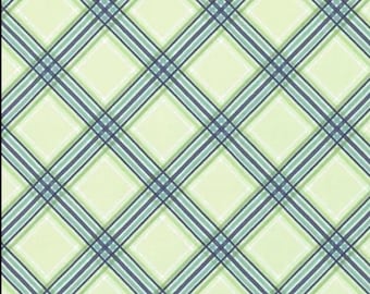 Navy Green Argyle Knit Look Cotton Fabric | Golf Plaid Tartan Notting Hill Yardage