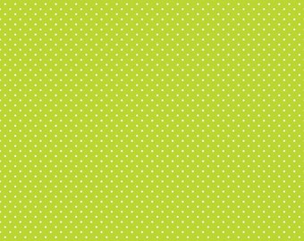 Lime Green Swiss Dots Cotton Fabric by the Yard, Designer Quilting Material by Riley Blake Designs