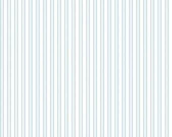 White and Light Blue Ticking Stripe Fabric by the Yard, Baby Blue Striped Cotton Fabric, Simply Country Stripes White Quilting Yardage