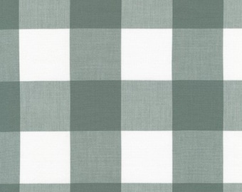 Robert Kaufman Slate Green White Plaid Cotton Fabric, 2 Inch Gingham Quilting By Yard