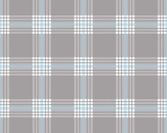 Blue Buffalo Plaid Grey Flannel Fabric by the Yard, Snow Leopard Riley Blake Designs, Gray Quilting Fabric