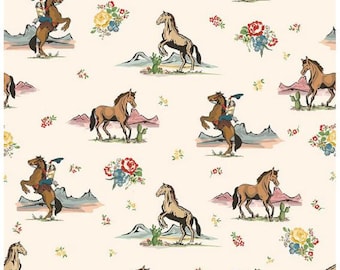 Cowgirl Western Fabric Cream | Riley Blake Cowgirl Main | Rodeo Cotton Yardage Girls Western Sewing Quilt Fabric | Cowgirl Nursery Sewing RB