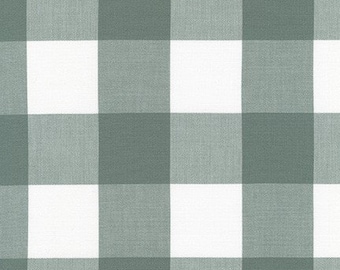 Green and White Plaid Cotton Fabric by the Yard, Robert Kaufman, Kitchen Window Wovens Shale, Sage Gingham Quilting Fabric 2 inch Blocks