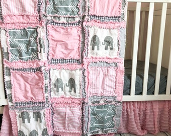 Pink Elephant Rag Quilt Kit, Baby Quilt Kit, Baby Shower Gift