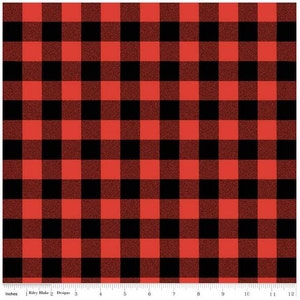 Black Plaid Fabric, Red Plaid Fabric, Cotton Fabric by the Yard image 1