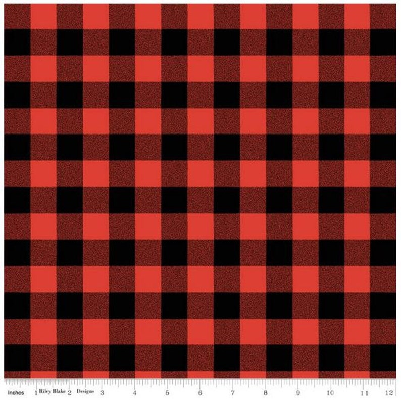 Black Plaid Fabric, Red Plaid Fabric, Cotton Fabric by the Yard image 1