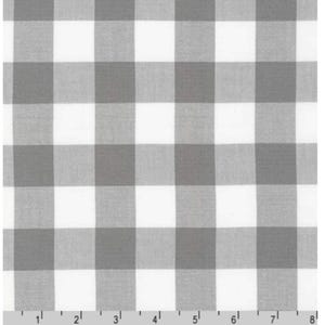 Gray and White Plaid Cotton Fabric by the Yard, Robert Kaufman, Carolina Gingham 1'' P-9811-12 GREY, Gray Gingham Quilting Fabric