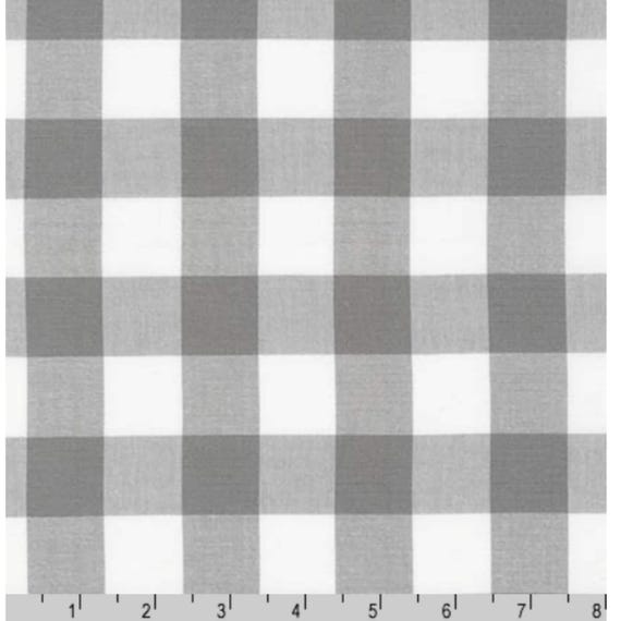 Gray and White Plaid Cotton Fabric by the Yard, Robert Kaufman, Carolina Gingham 1'' P-9811-12 GREY, Gray Gingham Quilting Fabric
