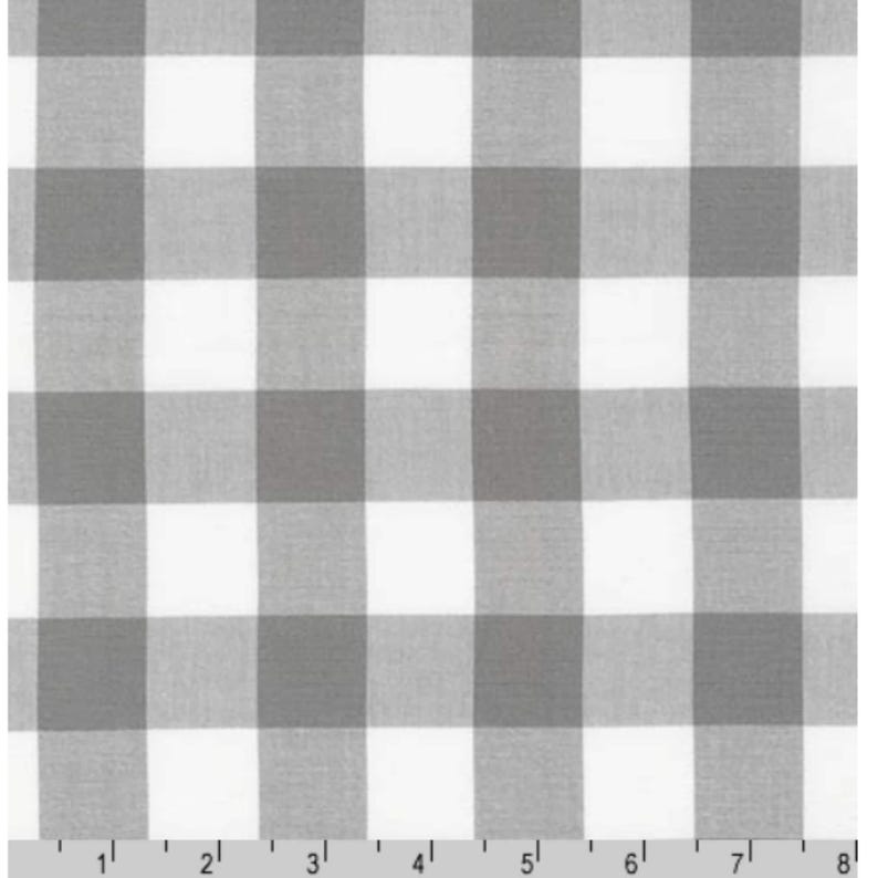 Gray and White Plaid Cotton Fabric by the Yard, Robert Kaufman, Carolina Gingham 1'' P-9811-12 GREY, Gray Gingham Quilting Fabric