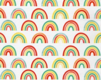 Colorful Rainbow Cotton Fabric by the Yard, Green, Red, Blue, Robert Kaufman, Ann Kelle Bright Days, Novelty Quilting Material