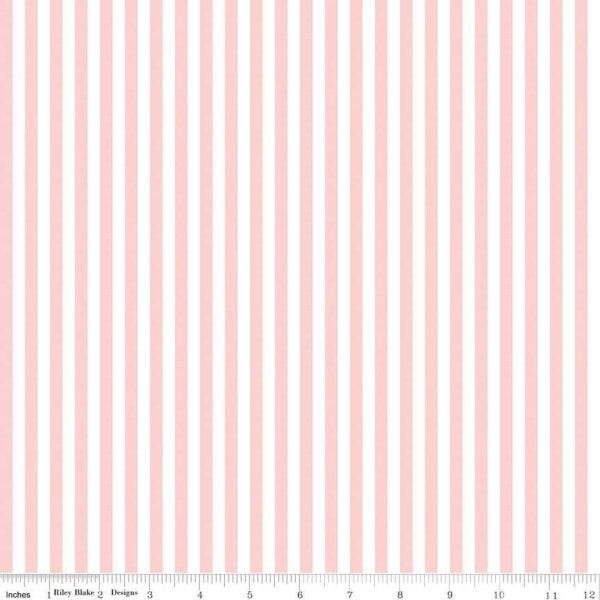 Baby Pink and White Stripe Cotton Fabric by the Yard by Riley Blake Designs, 1/4'' Stripe