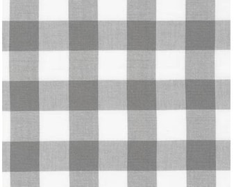 Gray and White Plaid Cotton Fabric by the Yard, Robert Kaufman, Carolina Gingham 1'' P-9811-12 GREY, Gray Gingham Quilting Fabric
