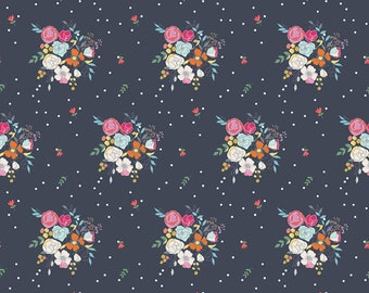 Navy Floral Cotton Fabric by the Yard, Idyllic by Minki Kim and Riley Blake Designs