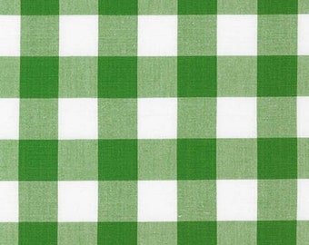 Kelly Green and White Plaid Cotton Fabric- Robert Kaufman Carolina Gingham 1''- Plaid by the Yard- Green and White Gingham Quilting Fabric