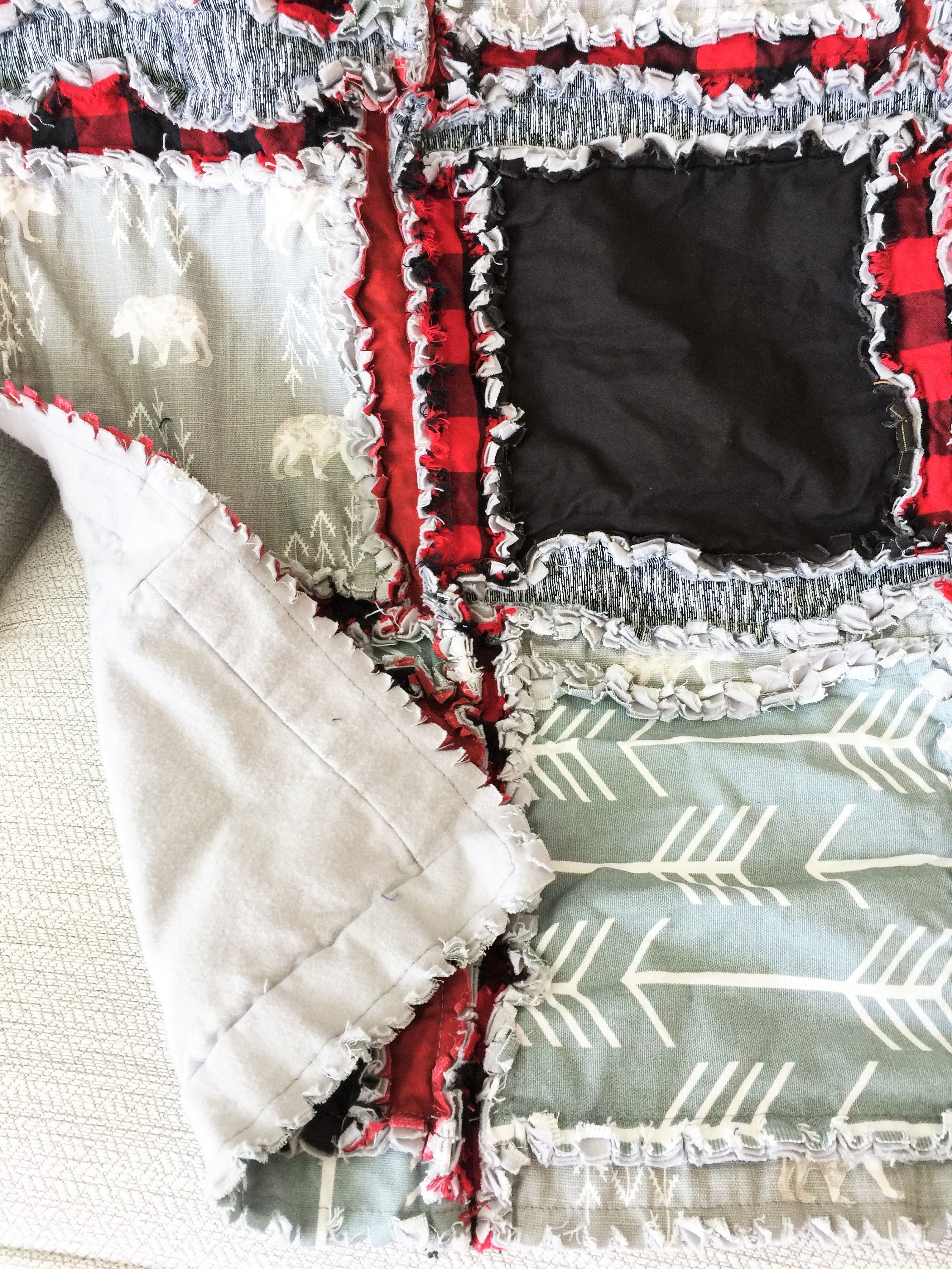 Bear Rag Quilt Kit Baby Boy Rag Quilt Kit Buffalo Plaid Red Etsy