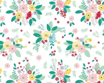 Floral Fabric by the Yard, Singing in the Rain Cotton Fabric, Mint Green and Light Pink Fabric