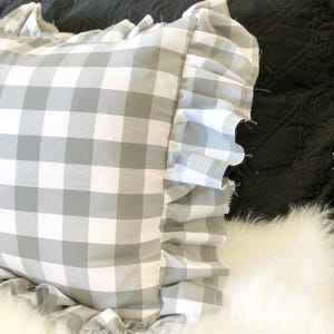 Gray and White Plaid Cotton Fabric by the Yard, Robert Kaufman, Carolina Gingham 1'' P-9811-12 GREY, Gray Gingham Quilting Fabric