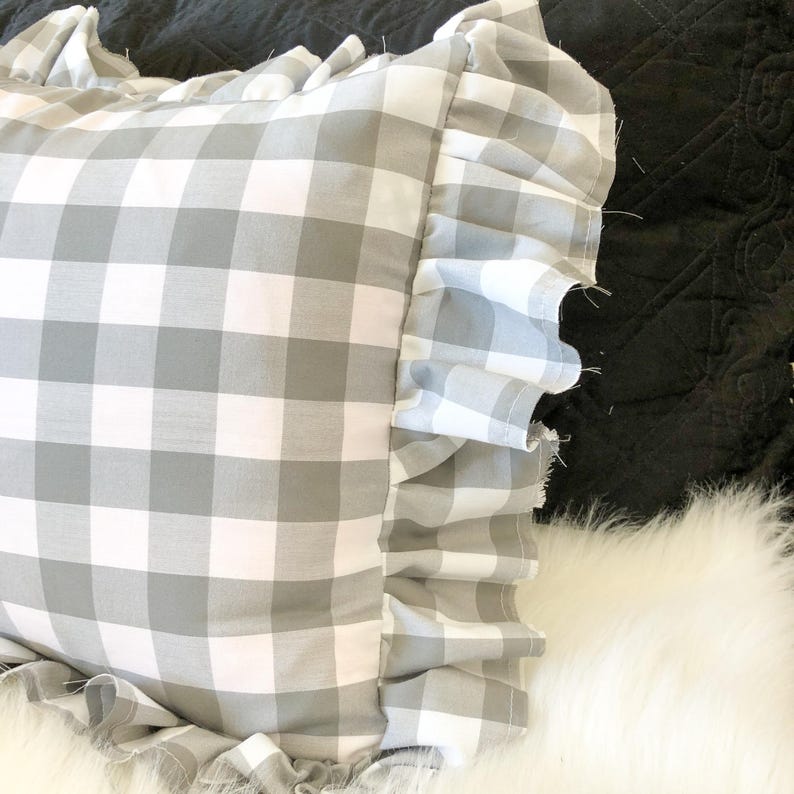 Gray and White Plaid Cotton Fabric by the Yard, Robert Kaufman, Carolina Gingham 1'' P-9811-12 GREY, Gray Gingham Quilting Fabric
