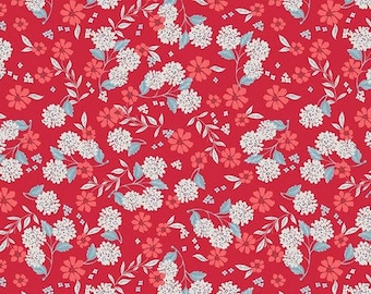 Red and White Cotton Fabric by the Yard, Floral Print Quilting Fabric, Blossoms Riley Blake Designs