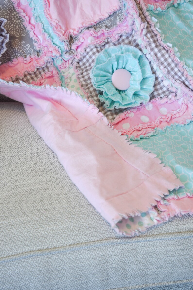 Rag Quilt Kit Baby Girl Quilt Kit Mint Pink Gray With Etsy