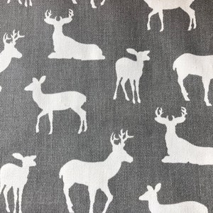 Deer Cotton Fabric by the Yard, Gray Quilt Fabric Chair Upholstery Furniture Fabric, Animal Print Fabric image 1