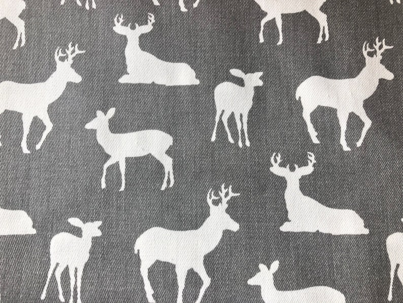 Deer Cotton Fabric by the Yard, Gray Quilt Fabric Chair Upholstery Furniture Fabric, Animal Print Fabric image 1