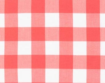 Coral Pink Buffalo Plaid Fabric by the Yard, 1" Squares Carolina Gingham, Cotton Fabric Sale Checkered Gingham Fabric for Quilts & Crafts