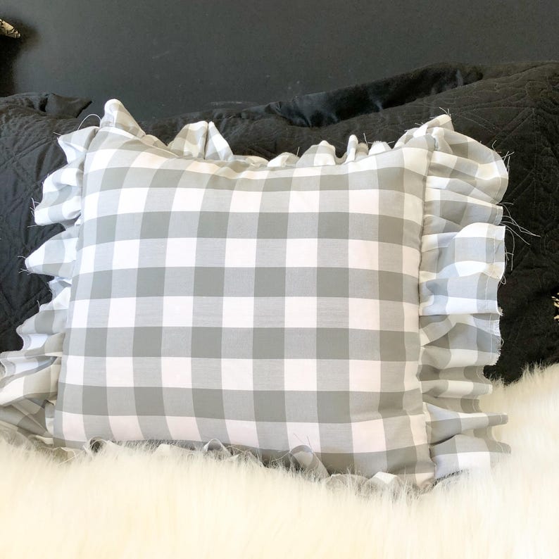 Gray and White Plaid Cotton Fabric by the Yard, Robert Kaufman, Carolina Gingham 1'' P-9811-12 GREY, Gray Gingham Quilting Fabric