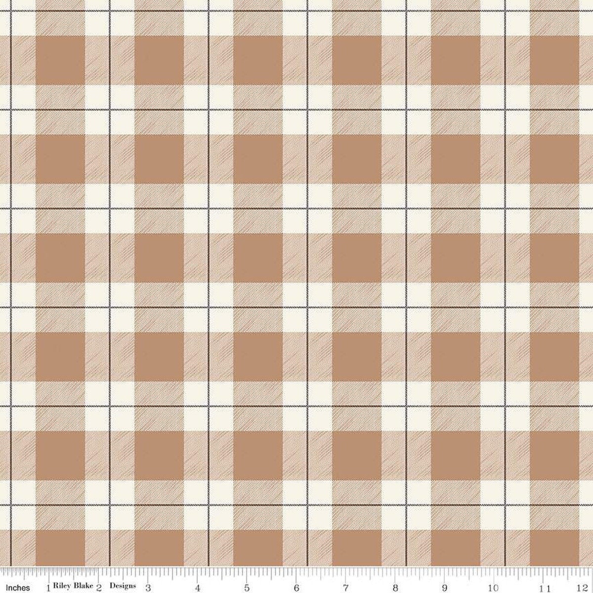 Tan and Cream Buffalo Plaid Flannel Fabric by the Yard, Adventure Brown Riley Blake Designs My Minds Eye, Quilting Cotton by the Yard