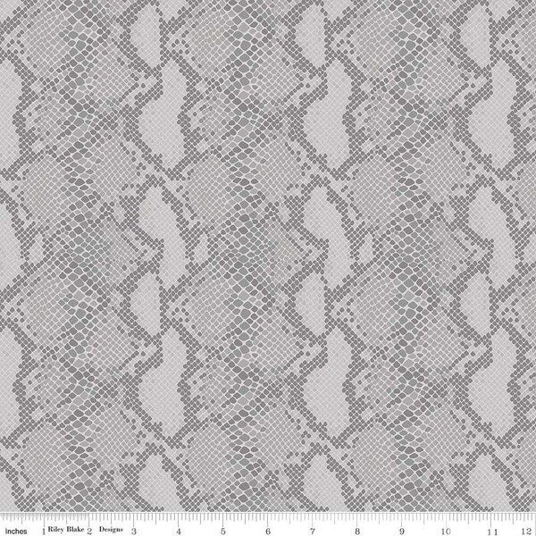 Snake Skin Print Cotton Fabric by the Yard, Riley Blake Designs, Animal Kingdom Gray Quilting Fabric