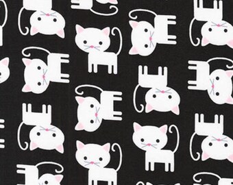 Cat Cotton Fabric by the Yard, Novelty Material, Black and White Kitten Large Print Fabric by Robert Kaufman, Urban Zoology, Crafts, Quilts