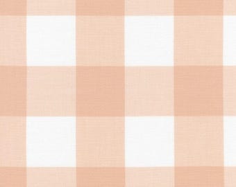 Blush Pink Plaid Fabric, Quilters Cotton Fabric by the Yard, 2 inch Peachy Pink | Blush Check Fabric Pink Checkered Soft Cotton Fabric