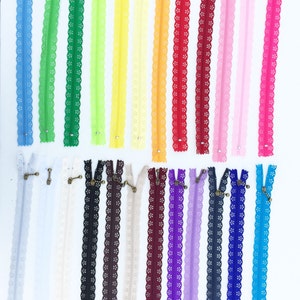 Lace Zippers, Decorative Zipper, 8 inches 20 centimeters, Many Colors Available image 1